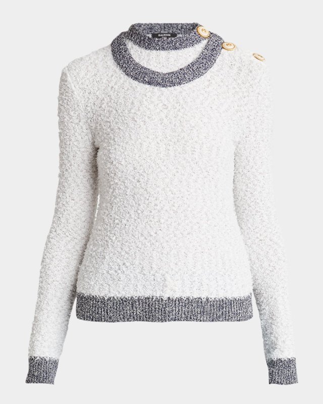 3-Buttons Tweed Trompe L'oeil Knit Sweeater